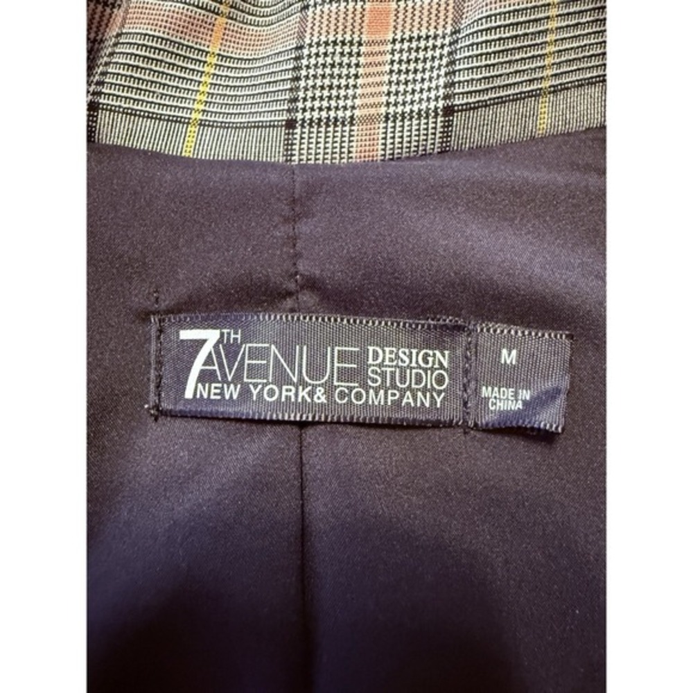 7th Avenue New York & Co Grey Plaid Double Breasted Blazer M Preppy Chic 80-27 - Picture 3 of 12